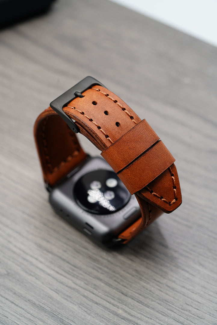 Personalised Brown Leather Apple Watch Strap, 38mm 40mm 41mm 42mm 44mm –  Clapham Boutique